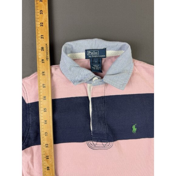 Rare Vintage Y2K Polo Ralph Lauren Pony Rugby Long Sleeve Polo Size 7 Kid Stripe - Picture 4 of 5